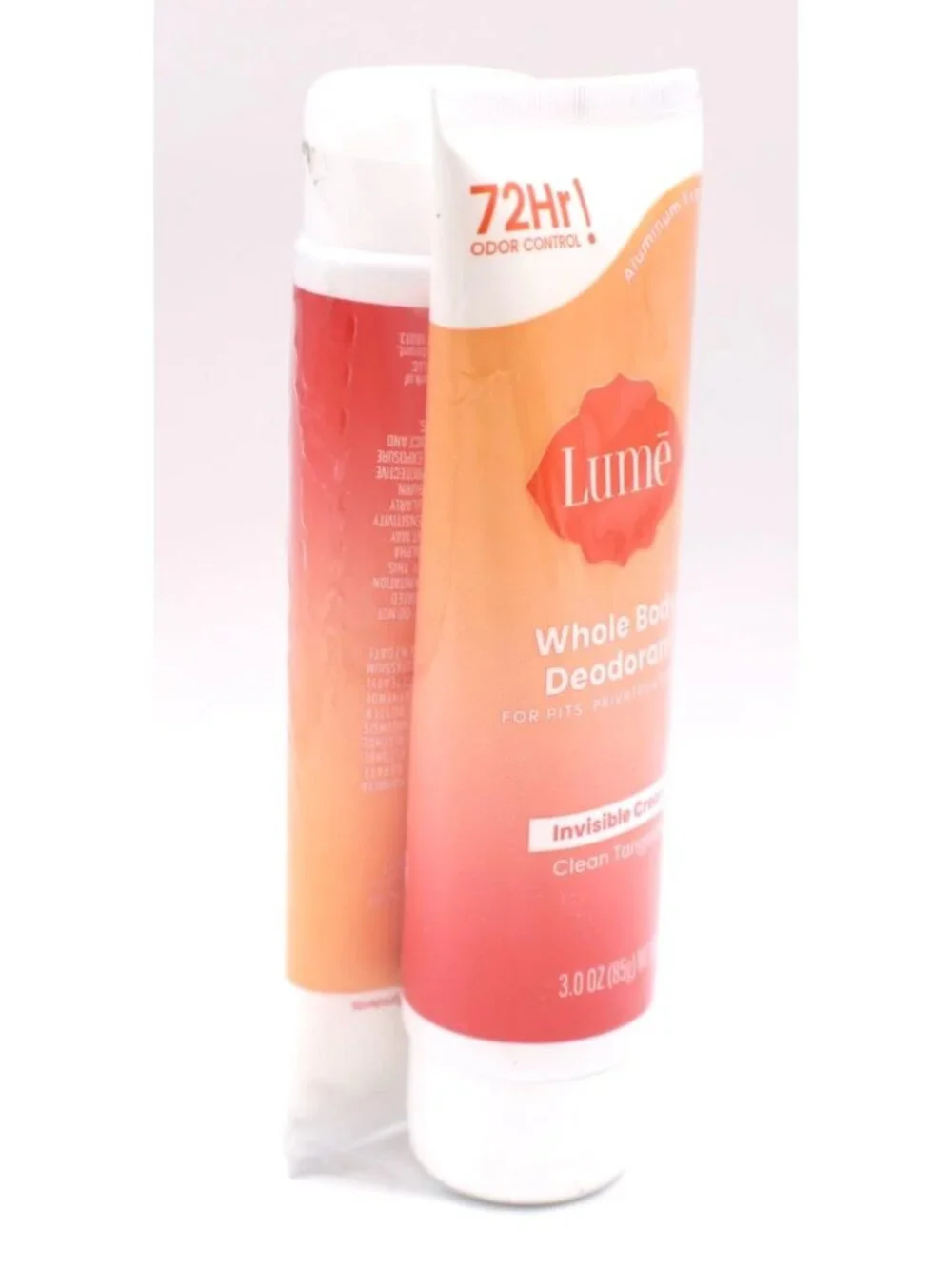 2 pk Lume' Whole Body Deodorant Clean Tangerine Invisible Cream 3oz Aluminum-Fre